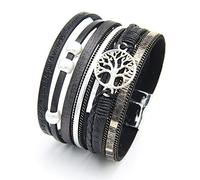 LSxAB Tree of Life Black Leather Wrap Bracelet for Women Handmade Colorful Multi-Layer Wrapped Wristband Bracelets