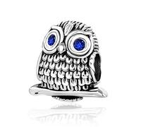 LSxAB Wisdom Blue Eyes Owl Charm Compatible with Pandora Charms Bracelets