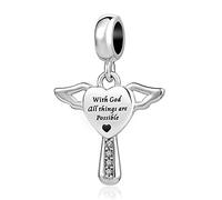 LSxAB With God All Things Are Possible Angel Wing Cross Charm Compatible with Pandora Charms Bracelets