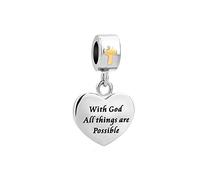 LSxAB With God All Things Are Possible Heart Cross Charm Compatible with Pandora Charms Bracelets