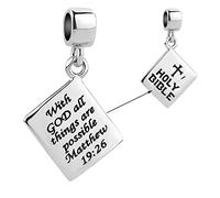 LSxAB With God All Things Are Possible Holy Bible Charm Compatible with Pandora Charms Bracelets