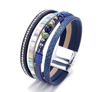 LSxAB Women Heart Charms Blue Multilayer Leather Wrap Bracelets Stackable Boho Braided Bracelet Cuff Bangle Wristband Handmade Jewellery Gifts