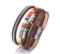 LSxAB Women Heart Charms Brown Multilayer Leather Wrap Bracelets Stackable Boho Braided Bracelet Cuff Bangle Wristband Handmade Jewellery Gifts