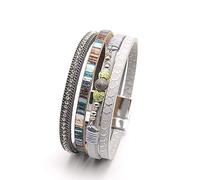 LSxAB Women Heart Charms Grey Multilayer Leather Wrap Bracelets Stackable Boho Braided Bracelet Cuff Bangle Wristband Handmade Jewellery Gifts