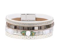 LSxAB Women Heart Charms White Multilayer Leather Wrap Bracelets Stackable Boho Braided Bracelet Cuff Bangle Wristband Handmade Jewellery Gifts
