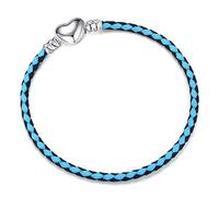 LSxAB Women Heart Clasp Blue Leather Moments Slider Charms Bracelets Compatible With Pandora Charms European Bead for Jewellery Making 17cm