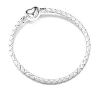 LSxAB Women Heart Clasp White Leather Moments Slider Charms Bracelets Compatible With Pandora Charms European Bead for Jewellery Making 17cm