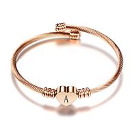 LSxAB Women Initial A Letter Cuff Bracelet Rose Gold Heart Personalised Bangle Wristband Bracelets Expandable