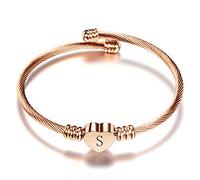 LSxAB Women Initial S Letter Cuff Bracelet Rose Gold Heart Personalised Stainless Steel Bangle Wristband Bracelets Expandable