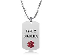 LSxAB Women Red Medical Alert ID Type 2 Diabetes Necklace for Seniors Emergency First Aid Health Alarm Pendant Stainless Steel Jewellery