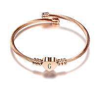 LSxAB Women Rose Gold Initial G Letter Cuff Bracelet Heart Capital Name Alphabet Bangle Wristband Bracelets Expandable