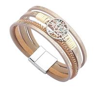 LSxAB Women Tree of Life Khaki Leather Wrap Bracelet Colorful Multi-Layer Wrapped Stackable Boho Braided Wristband Bracelets Handmade Jewellery