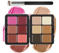 LSxia 12 Colours Cream Makeup Palette [Blush + Contour + Concealer] for Cheeks - Multifunctional Makeup Palette