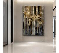 LSYALUCK Abstract Golden Zebra Canvas Painting Nordic Art Posters and Prints Scandinavian Wall Art Picture for Living Room Decor 100x150cm(39x59in) With-Black-Framed