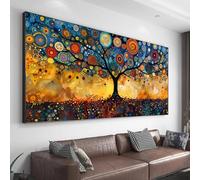 LSYALUCK Abstract Tree of Life Canvas Wall Art Colorful Graffiti Tree Painting Print for Living Room Bedroom Office Home Wall Decor 90x190cm(35x75in) With-Black-Framed