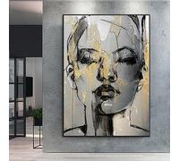 LSYALUCK Canvas Print Women Face Sketch Paintings Black and Gold Woman Poster Modern Wall Art Picture for Living Room Wall Decor 70x125cm(28x49in) InnerFrame