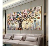 LSYALUCK Large Canvas Wall Art Colorful Flower Tree Picture Abstract Tree of Life Painting Canvas Prints Living Room Bedroom Artwork 70x144cm(28x57in) With gold frame