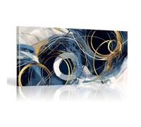 LSYALUCK Modern Blue Abstract Wall Decor Large Size Line Geometric Abstract Canvas Wall Art Abstract Picture Paitnings for home Decor 70x140cm(28x55in) innerframe