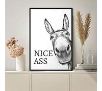 LSYALUCK Nice Ass Quote Funny Sign Poster Vintage Donkey Art Prints Black White Canvas Painting Wall Picture for Toilet Bathroom Decor 70x90cm(28x35in) Frameless