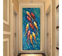 LSYALUCK Painting on Canvas Print Chinese Abstract Nine Koi Fish Lotus Poster Feng Shui Wall Art Picture For Living Room Modern Decor 30x65cm(12x26in) InnerFrame