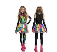 LSYCSYLY Colourful Skeleton Costume Girls, Halloween Costume for Children Girls, Scary Cosplay Set for Halloween & Carnival (L)