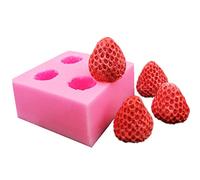 Lsydgn Strawberry Mould 4 Cavities Silicone Mould Four Strawberries 3D Non-Stick Easy to Clean Reusable Suitable for Decorating Chocolate Jelly Cake Candle DIY Tool (Pink)