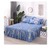 LSYHHXC Bed Skirt 3 Pieces/set Of Super Soft Printed Bed Skirt Pillowcase Princess Style Single Layer Lace Non-slip Bed Cover For Home Decoration Ruffled Bed Base 73(Color:BK053 8,Size:150x200cm)
