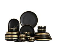 LSYHHXC Black Porcelain Dinner Plates Kitchen Dishes Ceramics Tableware Food Tray Rice Salad Noodles Bowl Cutlery Set(Dish 1pcs)