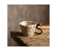LSYHHXC Cup and Saucer Set Hand-Painted Floral Ceramic Coffee Cup | Arc Green Handle Safflower Decoration Irregular Spots Porcelain Home Gift(A)