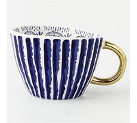 LSYHHXC Cup and Saucer Set Hand Painted Geometric Ceramic Mugs with Gold Handle Handmade Irregular Cups for Coffee Tea Milk Oatmeal Creative Birthday Gifts 557(Color:8)