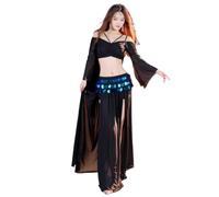 LSYHHXC Dance Costume Off-shoulder Sleeves With Long Skirt Girls Belly Outfit(Black,L)