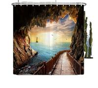 LSYHHXC Shower Curtain Sunshine Ocean Home Decor Waterproof Shower Curtain Sunset Dusk Dolphin Bathroom With Hooks(Color 3,300X180cm)