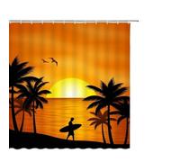 LSYHHXC Shower Curtain Sunshine Ocean Home Decor Waterproof Shower Curtain Sunset Dusk Dolphin Bathroom With Hooks(Color 4,240X180cm)