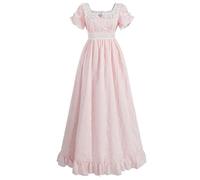 LSYYSKB Women Regency Dress Victorian Dresses Vintage Ball Gown Lace-up Long Empire Waist Dresses Empire Pink S