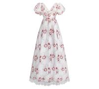 LSYYSKB Women Regency Dress Wine Red Floral Victorian Dresses Vintage Ball Gown Lace-up Long Regency Dress Halloween XL