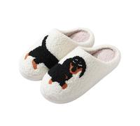 LSYYSL 1 Pair Dachshund Slippers, Cute Plush, Warm, Suede & Cotton, Unisex, White, One Size, Modern, Flat Heel, Home Use & Gift