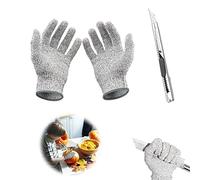 LSYYSL 1 pair of 18cm cut-resistant gloves for children, the highest level of cut-resistant, breathable and wear-resistant, 8-12 years old, suitable for kitchen, carving, with 1 carving knife.