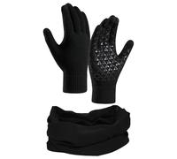 LSYYSL 1 Pair Of Knitted Gloves, 1 Black Scarf, Touch Screen Non-Slip Gloves, Winter Thermal Kit, Outdoor Cold Protection Accessories