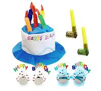LSYYSL 1 Pcs Happy Birthday Plush Hat, Cake Plush Hat with Multicolor Candles, Birthday Party Dress Up Show Props, with 2 Pairs of Birthday Glasses and 2 Pcs Party Blowers Blowouts.
