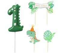 LSYYSL 1 Piece Candle, 3 Piece Cake Insert, Number 1 Candle, Dinosaur Decoration, Children'S Birthday Party Cake Insert