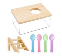LSYYSL 1 Piece Of Hamster Bathroom, 1 Piece Of Detachable Wooden Ladder, 4 Pieces Of Cleaning Sand Shovel, Transparent Bath Sand Box, Pet Supplies