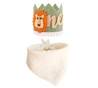 LSYYSL 1 Piece Of Lion Crown For Baby 1 Year Old And 1 Piece Of Baby Triangle Towel, Cute Baby Birthday Hat, Baby Party Supplies