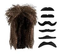 LSYYSL 1 Piece Rocker Curls And 6 Pieces Fake Beard, Cosplay Props, Retro Wigs, Party Wigs, Fun Wigs