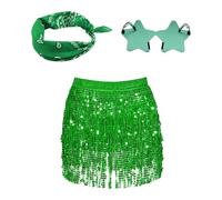 LSYYSL 1 Sequin Fringed Skirt, 1 Star Glasses And 1 Cashew Flower Scarf, Dance Performance Costume, Sparkling Skirt