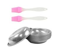 LSYYSL 12-Piece Round Plates and 2 Oil Brushes, Stainless Steel Plates, Mini Dipping Saucers, Multifunctional Snack Plates