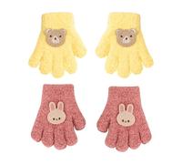 LSYYSL 2 Pairs Of Bear Five-Finger Gloves, Cute Children'S Gloves, Children'S Warm Gloves, Soft Knitted Gloves