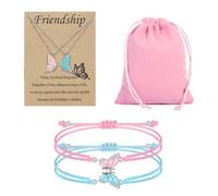 LSYYSL 2 Pieces Butterfly Bracelets, 2 Pieces Butterfly Necklaces, 1 Piece Jewelry Bag, Adjustable Jewelry Set, Friendship Bracelet Decoration