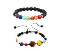 LSYYSL 2 Pieces of Bracelets, Solar System Planet Bracelet, Universe Galaxy Bracelet, Bead Bracelet, Unisex Bracelet