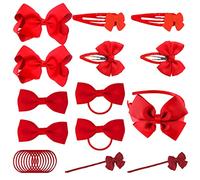 LSYYSL 23 Piece Kids Hair Accessories Set: Red Bow Hair Clip, Head Flower, Ponytail Elastic, Rope Styling Accessories for Girls (School, Christmas, Birthday Party)
