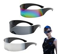 LSYYSL 3 Pairs Futuristic Sunglasses, Funny Mirrored Party Glasses, Slim Space Alien Glasses for Halloween, Cosplay, Carnival, Club (Grey, Silver, Colorful)
